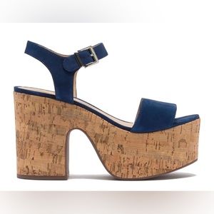 ✨HP✨SCHUTZ Glorya Cork Platform Sandal w/ Navy Blue Suede, Made in Brazil, 9